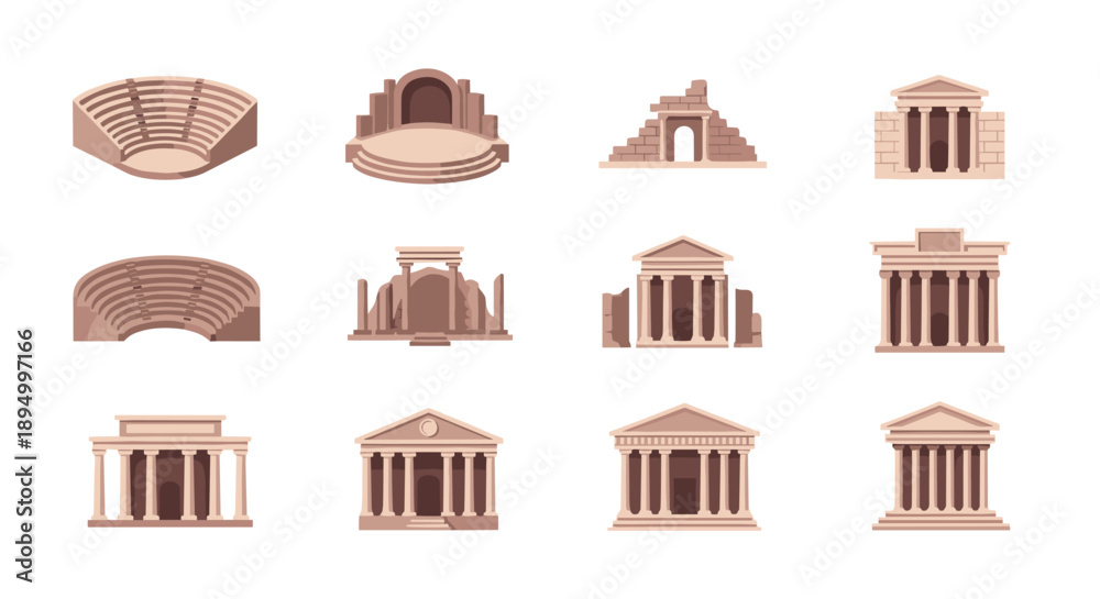 Fototapeta premium Collection of ancient Greek and Roman architectural elements and buildings