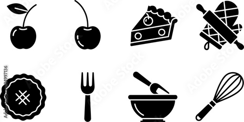 National Cherry Pie Day baking icons vector illustration
