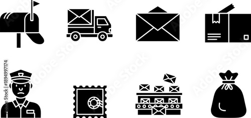 National Thank a Mail Carrier Day icon set with postal service symbols