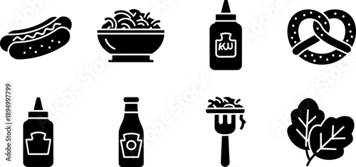 National Kraut and Frankfurter Week food icons, vector illustration