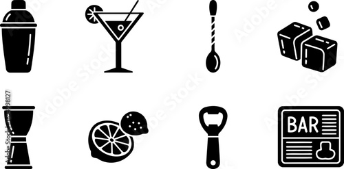 World Bartender Day bar essentials icons set