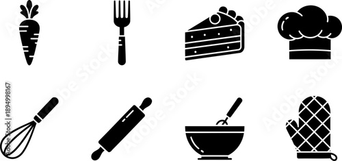 National Carrot Cake Day baking icons set in black and white vector