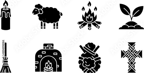 Imbolc celebration icons vector set