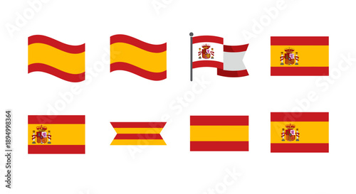 Collection of Spanish flags in various styles and orientations for national representation