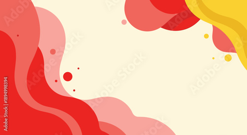Abstract flowing shapes in red, pink, and yellow on a cream background