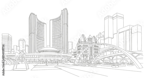 city skyline with bridge and skyscrapers