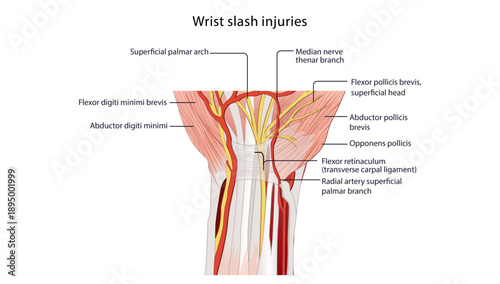 Wrist slash injuries
Wrist slash injuries are deep cuts that can damage tendons, nerves, and blood vessels, causing bleeding, movement loss, and sensory deficits,