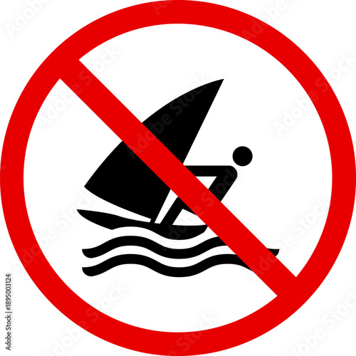 No windsurfing sign prohibition symbol for water sports vector illustration for safety and regulations