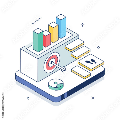 An amazing isometric illustration highlighting employee performance analytics