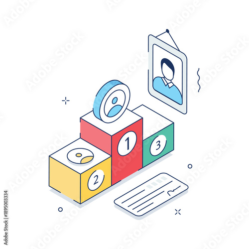 Beautifully designed isometric illustration of employee performance award