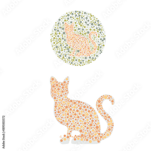 Abstract background of colorful dots with a cat pattern, designed for color blindness examination and diagnostic.