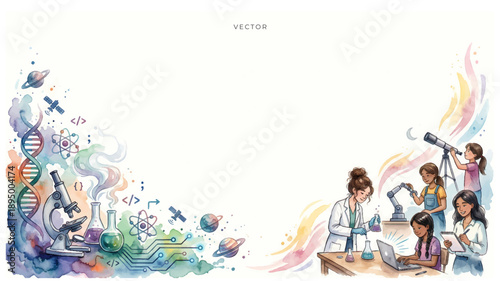 international day of woman in girl and science, team work experiment concept background.