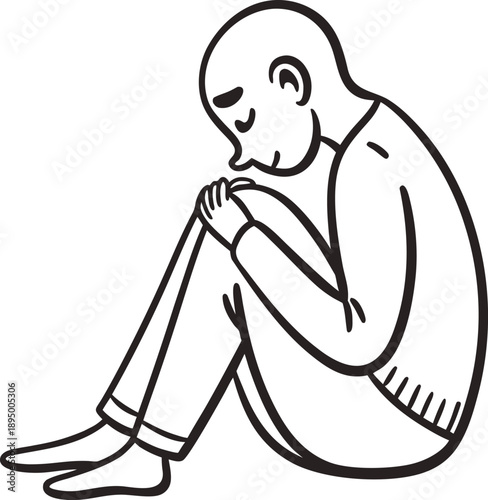 Person Huddled in Solitude and Sadness