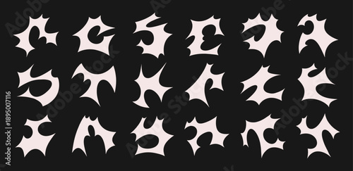 Cybergilism neo abstract tribal vector elements design set. Urban y2k metal icons. Black and white