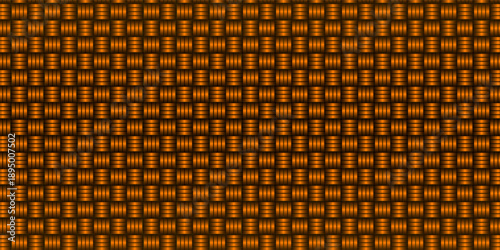 Seamless woven basket pattern, interlocking rectangular strips, metallic copper and orange tones, smooth gradient shading. vector