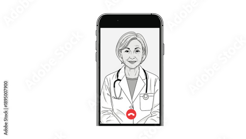 Female Doctor Video Call on Smartphone, Telemedicine Consultation Interface and Remote Healthcare Communication Icon