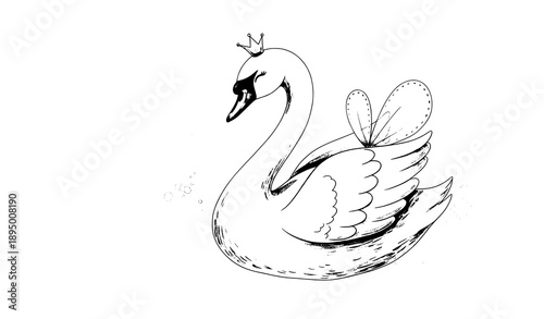 Cute princess swan watercolor illustration for kids poster and nursery decor