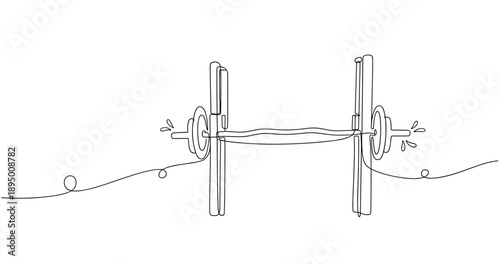 Continuous line drawing of a barbell with plates aimed at fitness and strength training. Non editable stroke