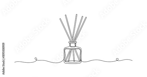 Minimalist line art of a reed diffuser with fragrance sticks. Non editable stroke