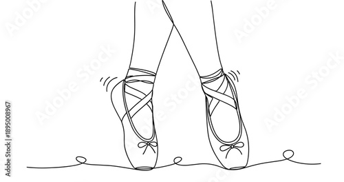 Elegant ballet pointe shoes sketch with graceful dance pose. Non editable stroke