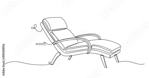 Elegant continuous line drawing of a stylish recliner lounge chair. Non editable stroke