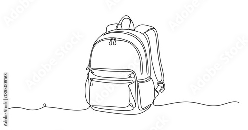 Single-line drawing of backpack with minimalist style and attention to detail. Non editable stroke