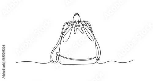 Minimalist one-line drawing of stylish drawstring backpack. Non editable stroke
