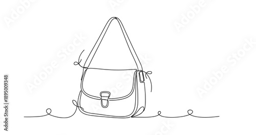 Minimalist continuous line drawing of a shoulder bag design. Non editable stroke