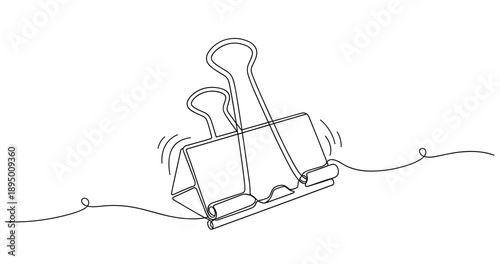 Continuous line drawing of binder clips on a wire. Non editable stroke