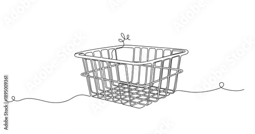Continuous line drawing of a shopping basket with minimalist style. Non editable stroke