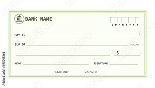 Cheque blank template design, paper mockup, bill or voucher form sample. Money payment bank check voucher or pay cash cheque certificate, account bill paycheck.