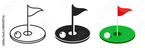 Golfing field icon set collection in flat style. Golfer vector illustration on isolated background. Golf equipment sign business concept.