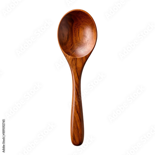 Top view of wooden brown spoon isolated on white background