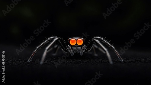 Menacing spider with glowing eyes stares intently