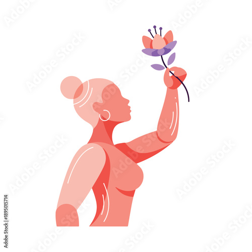A vibrant digital illustration of a woman holding a flower in a simple, pastel-colored design. Perfect for graphic resources, social media graphics, and educational materials.