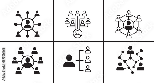 Social network and work networking vector icon set for communication, teamwork, business and online platforms