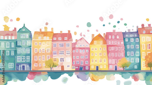 Nyhavn. Nyhavn watercolor vector illustration