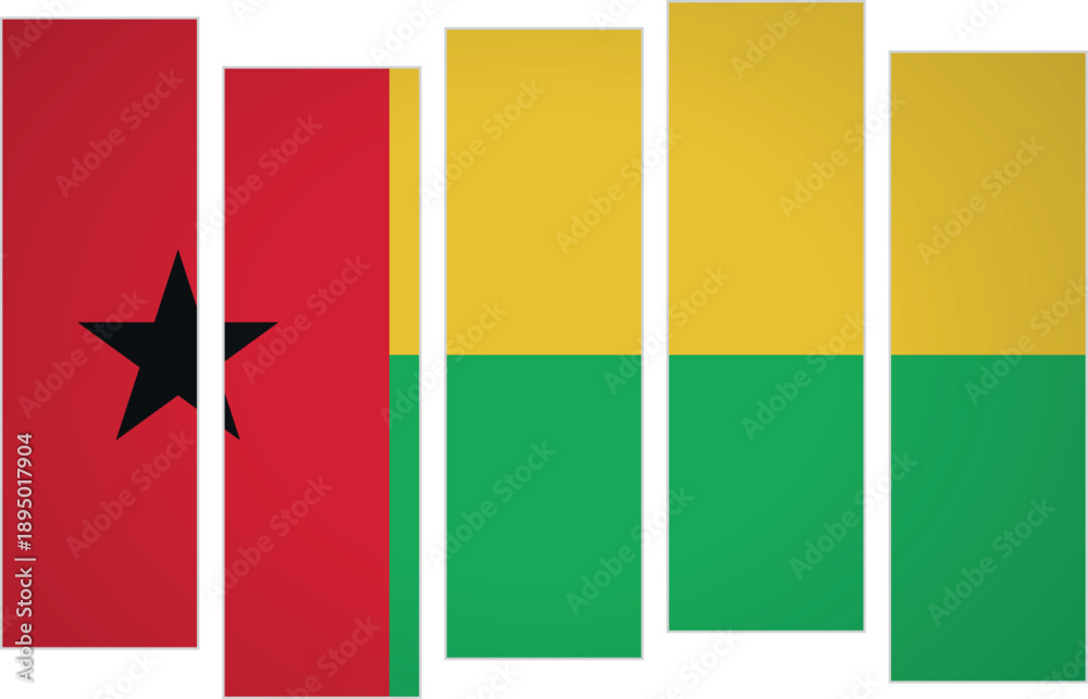 Naklejka premium Flag of Guinea-Bissau. Flag with a design featuring vertical panels in a modular perspective