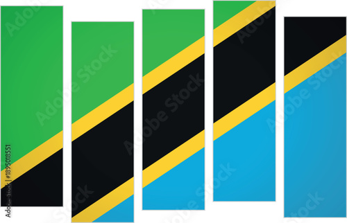 Flag of Tanzania. Flag with a design featuring vertical panels in a modular perspective