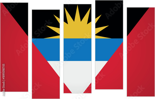 Flag of Antigua And Barbuda. Flag with a design featuring vertical panels in a modular perspective