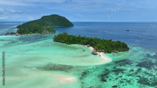 Aerial View of a Tropical Island Paradise at Raja Ampat Islands, Indonesian archipelago, West Papua, Indonesia	