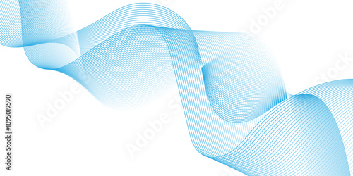 Modern abstract wave digital blue and white geometric technology. Abstract line wave gradient poster blend background vector.