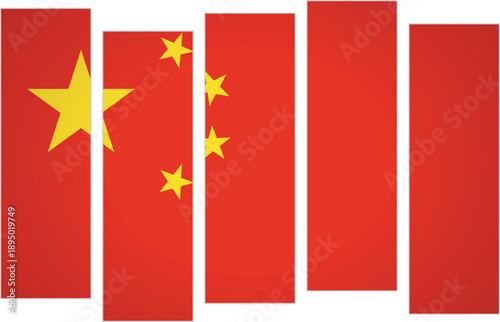Flag of China. Flag with a design featuring vertical panels in a modular perspective