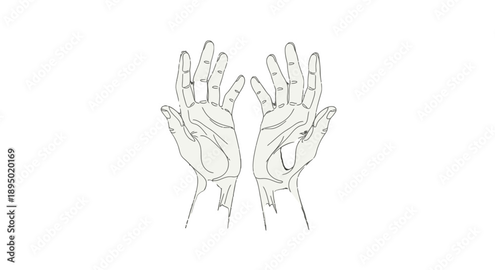 Fototapeta premium Simple line drawing of two hands with palms facing forward.