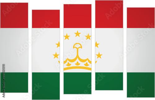 Flag of Tajikistan. Flag with a design featuring vertical panels in a modular perspective