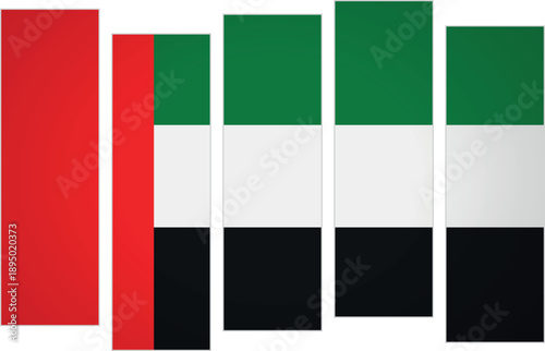 Flag of United Arab Emirates. Flag with a design featuring vertical panels in a modular perspective