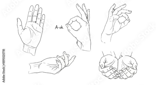 Various hand gestures and positions illustrated in simple line drawings.