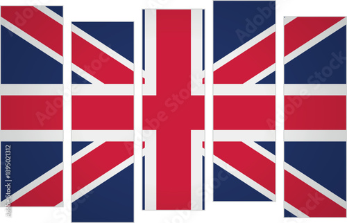 Flag of United Kingdom. Flag with a design featuring vertical panels in a modular perspective