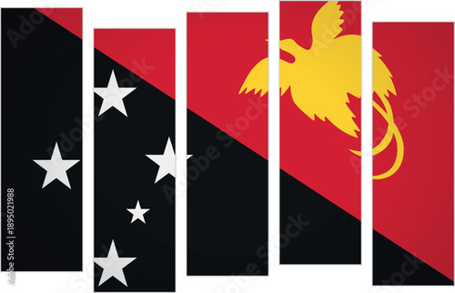 Flag of Papua New Guinea. Flag with a design featuring vertical panels in a modular perspective