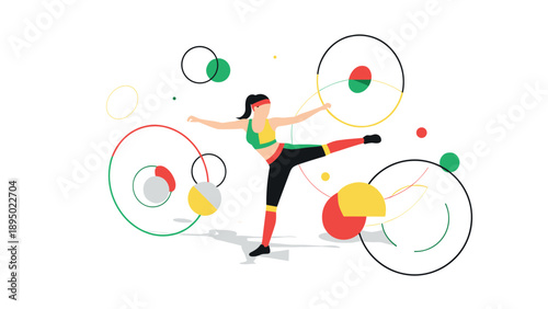 Dynamic abstract dance with geometric shapes in modern flat style